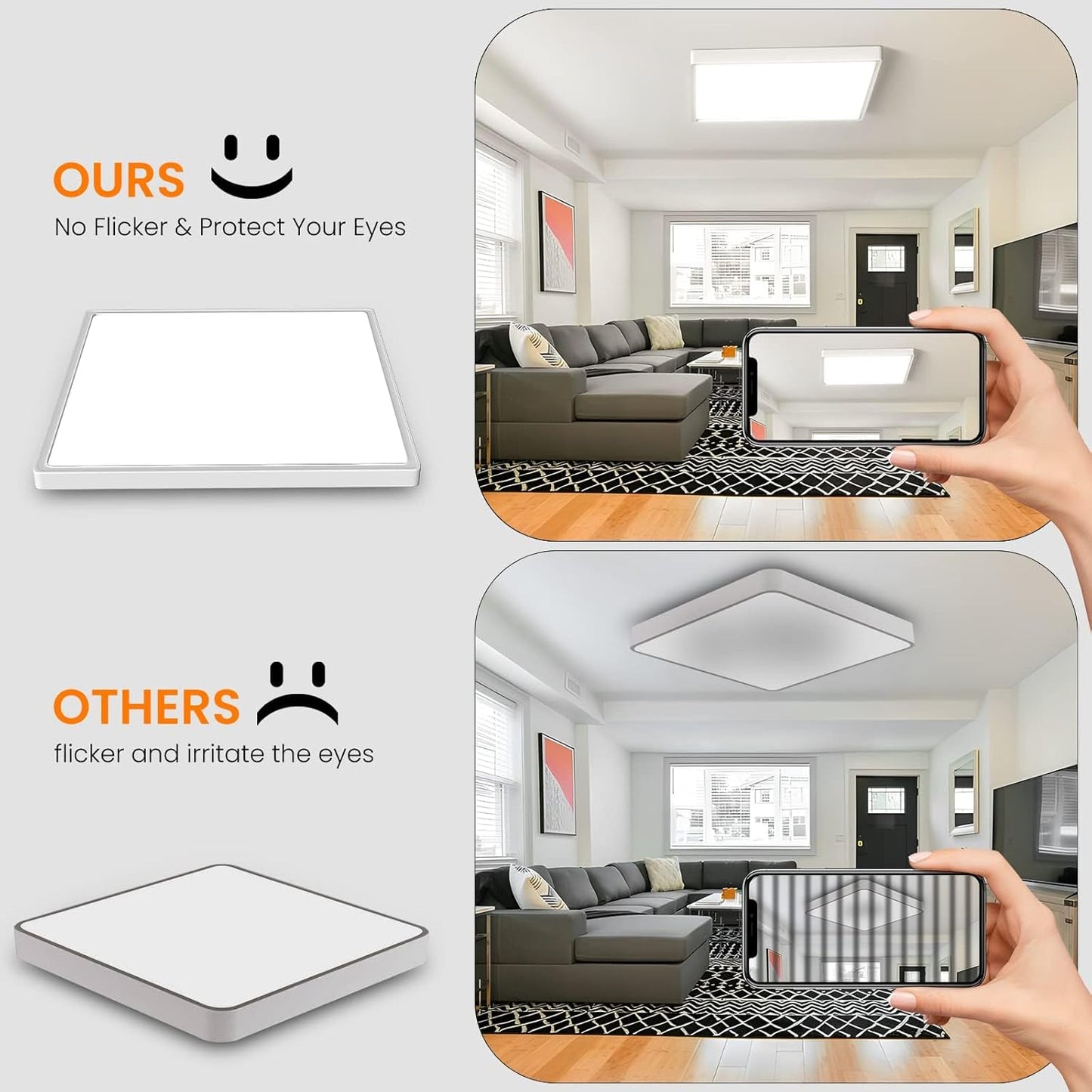 Plafoniera LED Quadrata 45W con Cambio Colore CCT 6500K-4000K-2700K, Moderna per Soggiorno Cucina Camera PQ-450