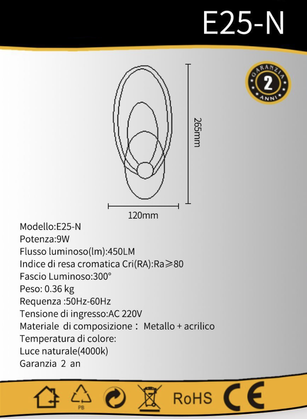TEKHOME Applique da Parete LED Moderna 9W, Lampada da Parete Bianca Design Ovale, Luce Calda 3000K / Naturale 4000K / Fredda 6500K, 450LM, per Camera da Letto, Soggiorno e Corridoio E25