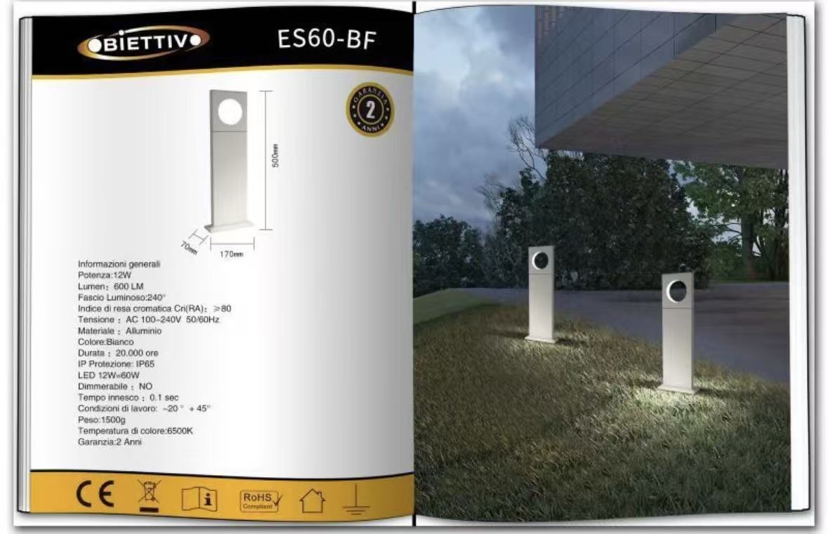 Lampada da Giardino LED 12W IP65 in Alluminio, Paletto da Esterno per Vialetti e Cortili, Luce Bianco Caldo/Naturale/Freddo – ES60