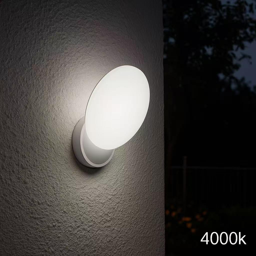 Applique LED da Esterno 10W IP54 CCT 2700K-4000K-6500K, Lampada da Parete Rotonda Impermeabile 1100LM in ABS+PC, per Bagno, Balcone e Corridoio – Bianco ESA-02B3C