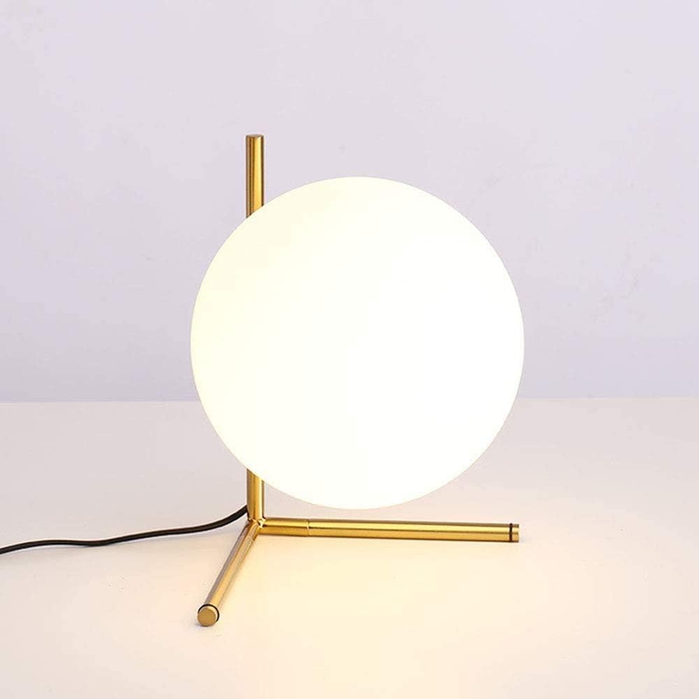Lampada da Tavolo Moderna G9, Lampada Design con Sfera Opalina e Struttura Oro Bronzo, Luce da Comodino Elegante per Camera da Letto Salotto Studio, Lampadina Non Inclusa D34