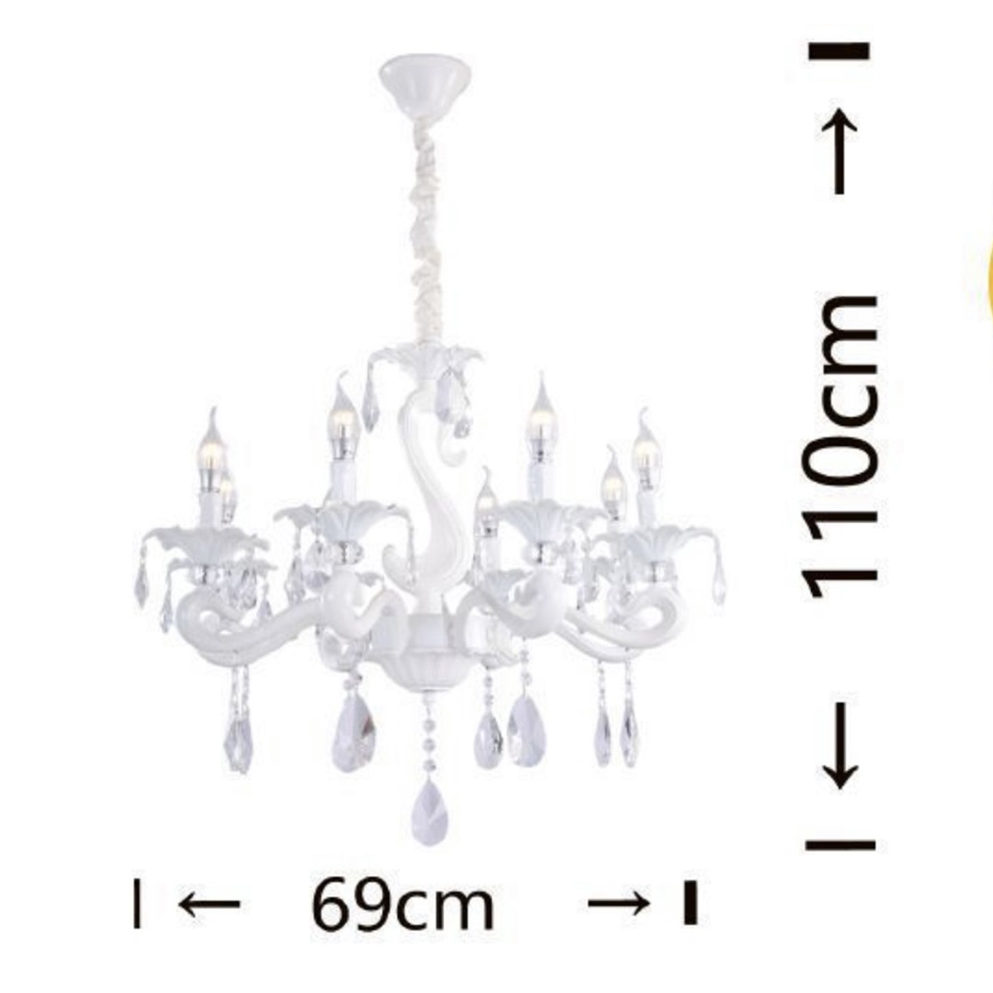 Lampadario in Cristallo Classico 8 Luci E14, Stile Elegante per Soggiorno e Sala da Pranzo, Metallo e Vetro, Ø69 cm, Bianco – A15-8