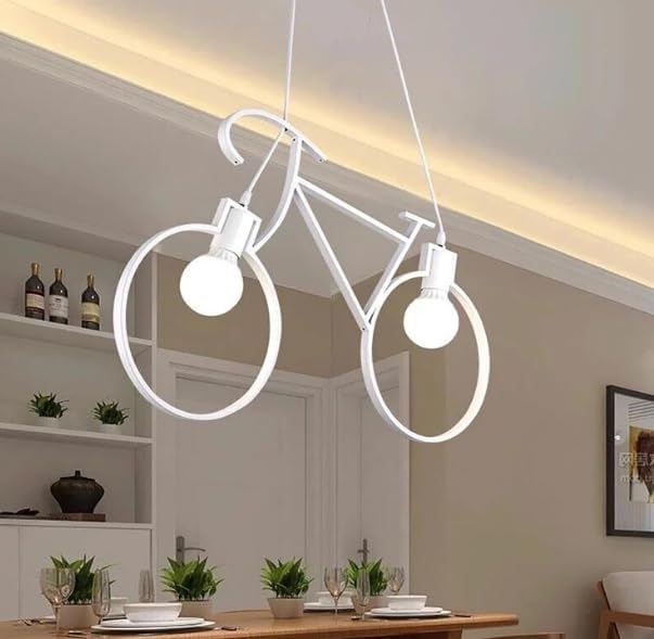 lampadario pendente bike LED lampada a sospensione bicicletta arredamento moderno doppio portalampada attacco E27 luci intercambiabili  A10