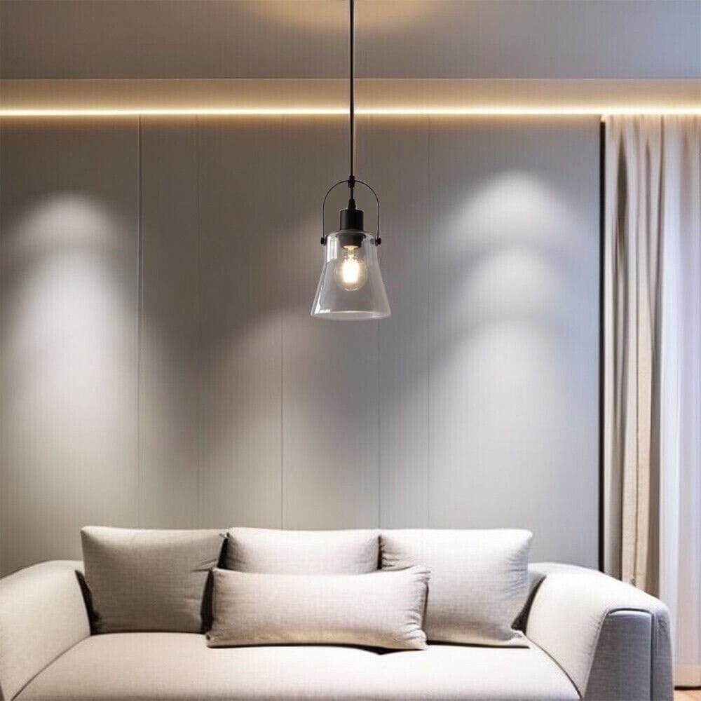 Lampadario a sospensione paralume in metallo e vetro porta lampadina E27 moderno LP-90