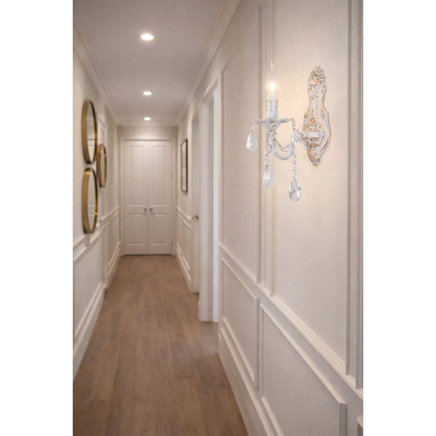 Applique da Parete Classica in Cristallo E14, Lampada da Muro Elegante con Pendenti in Vetro per Camera da Letto e Soggiorno, Stile Classico Europeo – E01-1