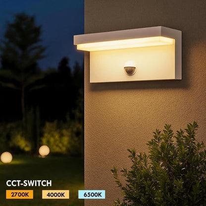 Applique LED da Esterno con Sensore di Movimento, 10W 1000LM CCT 2700K-6500K, Lampada da Parete Impermeabile Moderna in ABS+PC, per Giardino, Balcone e Ingresso – Bianco/Nero SS-ESA-01