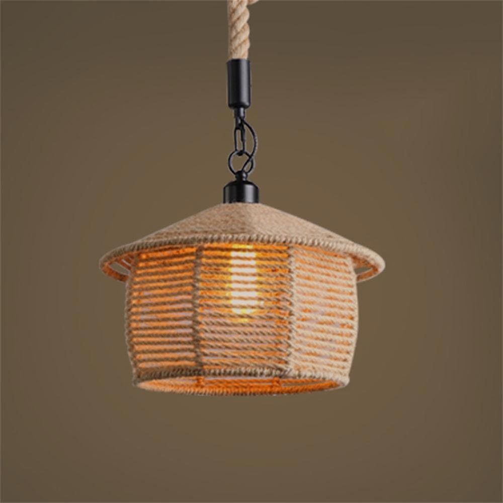 Lampadario a sospensione con paralume a cono in corda di canapa stile vintage retrò lampada attacco E27 cucina soggiorno A54