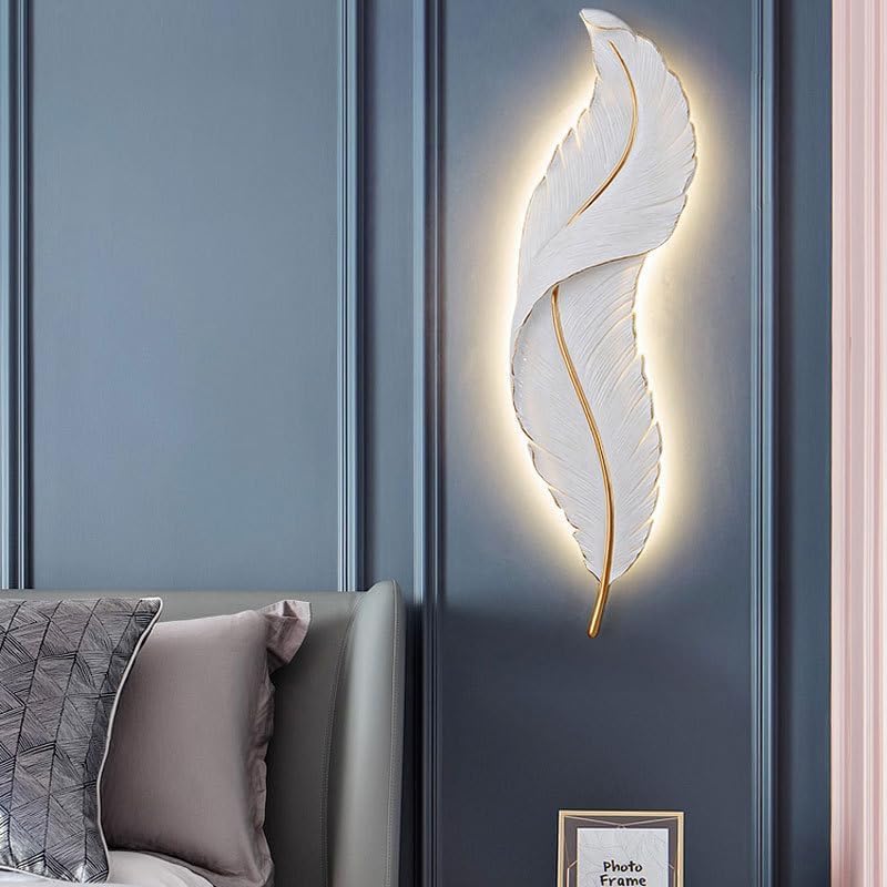 Applique da parete LED 12W piuma decorativa, luce regolabile 3000K-4000K-6500K, design moderno in resina bianca, per soggiorno camera da letto corridoio, IP20 AQ24-B3C