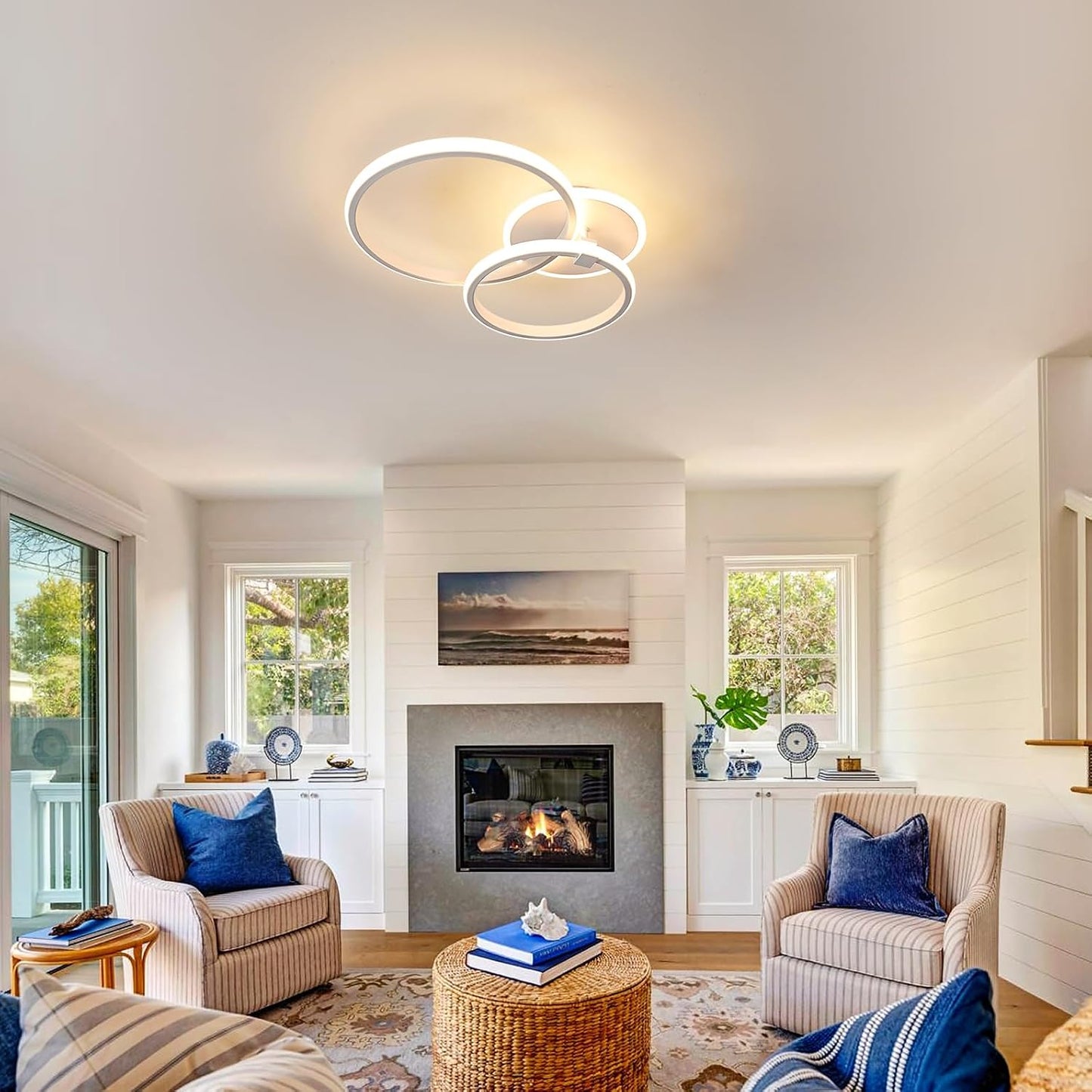 Plafoniera LED Moderna 42W, Lampadario da Soffitto a 3 Anelli in Alluminio, Luce Calda 3000K, Design Elegante, Ø62 cm, Bianco, Ideale per Soggiorno Camera da Letto Cucina C35