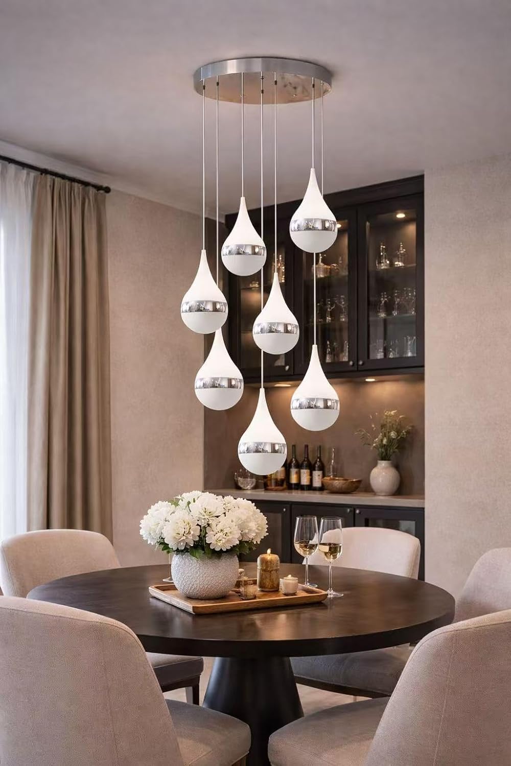 Lampadario LED Moderno 80W, Sospensione Design a Goccia, CCT Switch 3000K-4000K-6500K, 6400 Lumen, Illuminazione per Soggiorno Sala da Pranzo Cucina – LP-18A3C