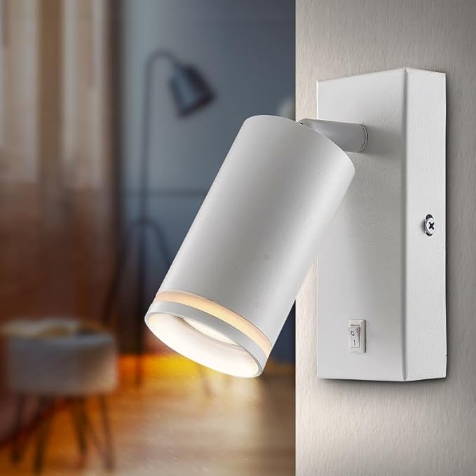 Applique da parete orientabile con interruttore | Attacco GU10 | Lampada da muro in alluminio sabbiato | Design moderno | Disponibile in bianco e nero (lampadina non inclusa) MR-02