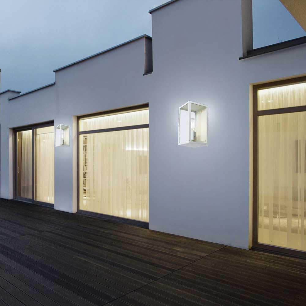 Applique da Esterno E27 IP44, Lampada da Parete Moderna in Alluminio e Vetro, Attacco E27 (Lampadina non inclusa), Colore Nero o Bianco, per Facciata, Balcone e Giardino H220