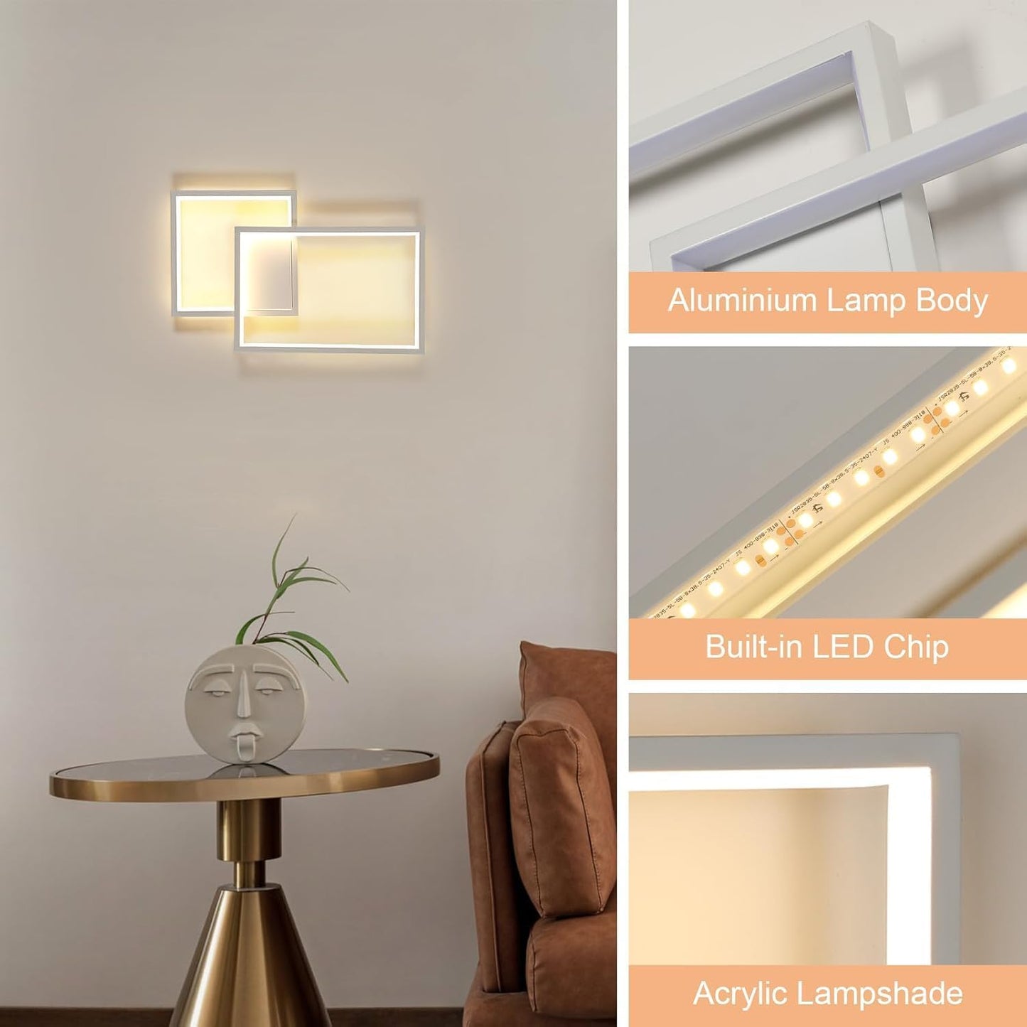 Applique LED Moderna 24W da Parete, CCT Switch 3000K/4000K/6500K, Lampada da Muro Design Geometrico per Soggiorno Camera Corridoio, IP20 – Serie AQ34