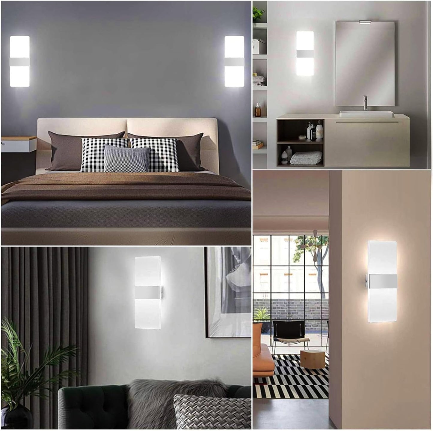 TEKHOME Applique da Muro LED 10W Bianco/Con Finitura in Rame, Rettangolare Moderno, 3000K-6500K, Lampada da Parete Interni, Soggiorno Camera da Letto Corridoio E37