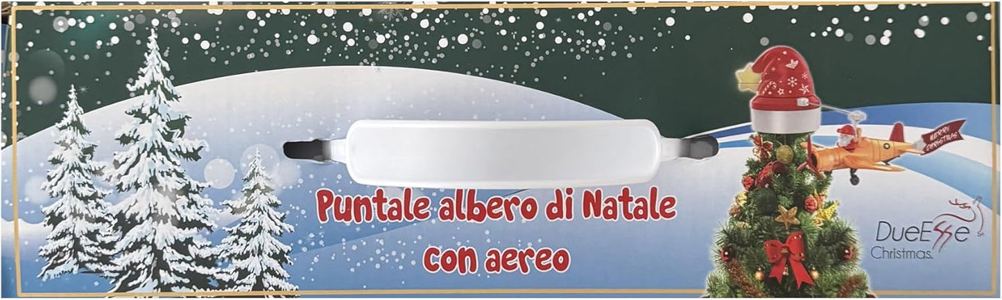 Puntale Albero di Natale con Aereo, Decorazione Natalizia con Movimento, Luce e Musica, Babbo Natale con Aeroplano, Decorazione Topper per Albero 245317