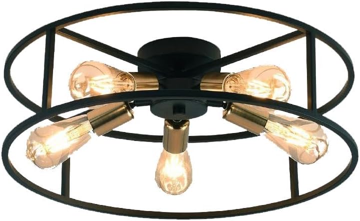 TEKHOME Ceiling Light Industrial Style Metal Lamp Black with 5 Gold Lamp Holder E27 Bedroom Living Room C71-5