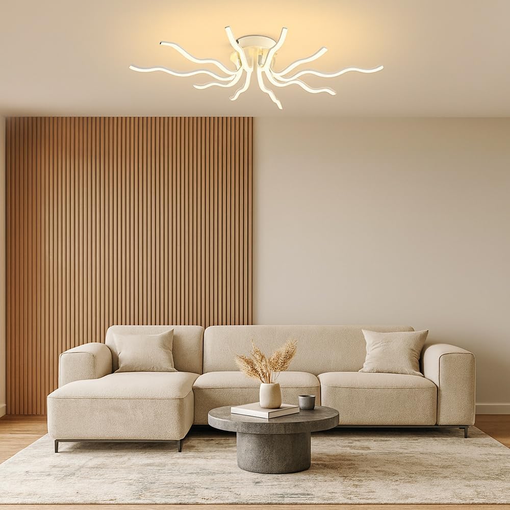 Plafoniera LED 56W Moderna a Soffitto, Luce CCT 3000K-4000K-6500K Selezionabile, Design Creativo Bianco, Lampada da Soffitto per Soggiorno Camera da Letto, PN-35B3C