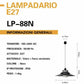 Lampadario a Sospensione E27, Design Moderno in Vetro e Ferro, Attacco E27, Altezza Regolabile 120cm, per Sala da Pranzo, Cucina, Soggiorno, LP-88
