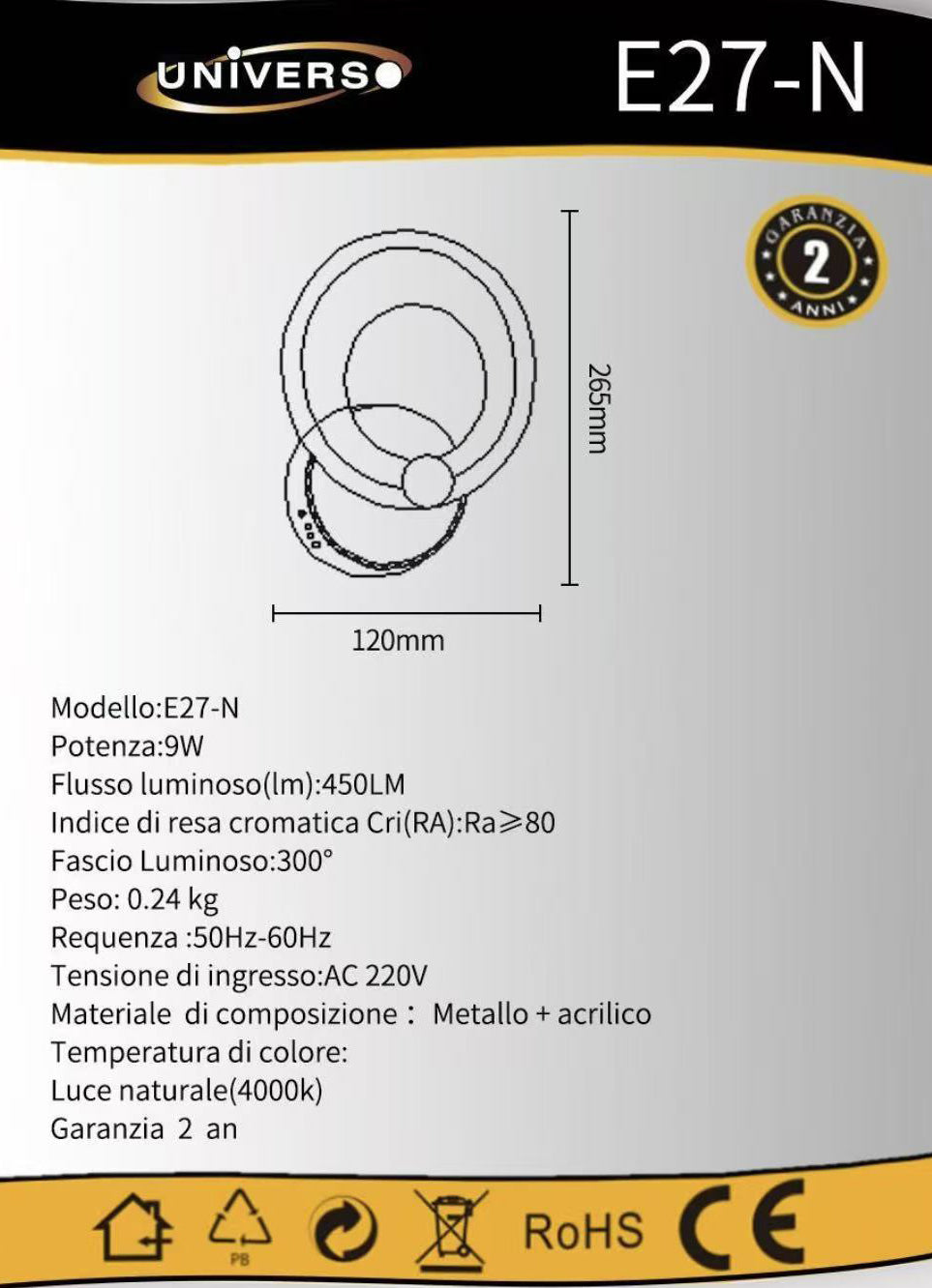 TEKHOME Applique da Parete LED Moderna 9W, Lampada da Parete Bianca Design Rotondo, Luce Calda 3000K / Naturale 4000K / Fredda 6500K, 450LM, per Camera da Letto, Soggiorno e Corridoio E27