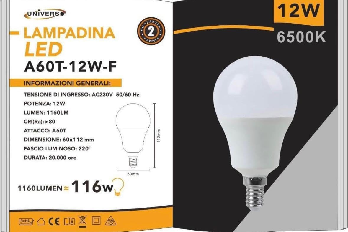Lampadina LED E14 12W 1160LM, Luce Calda 3000K / Naturale 4000K / Fredda 6500K, Non Dimmerabile, Lampadine LED Risparmio Energetico – Confezione 6 Pezzi – A60T-12W