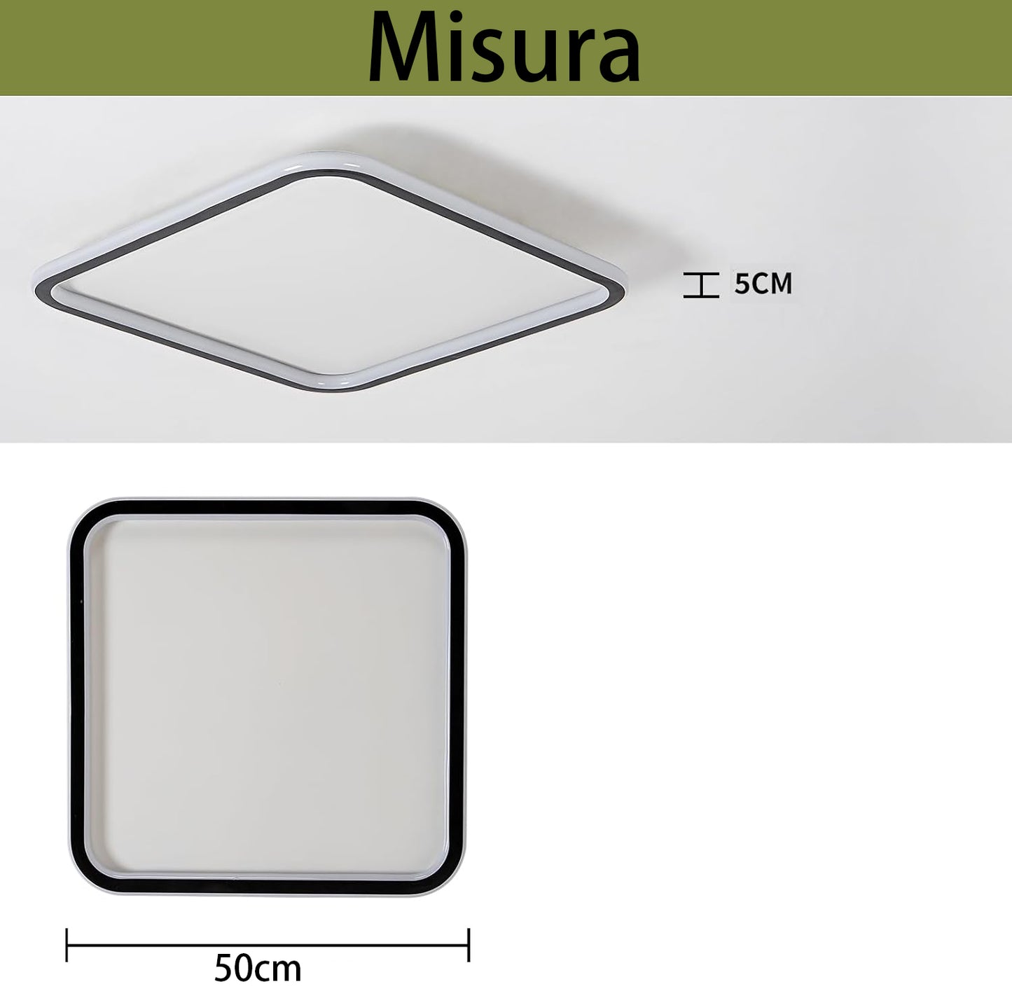 TEKHOME Lampada da soffitto a LED, diametro 50 cm, quadrata, moderna, 3COLORE 4000LM, acrilico, per camera da letto, cucina, sala da pranzo, illuminazione a LED a risparmio C12-3C