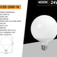 Lampadine LED E27 G125 24W, Confezione da 6 Pezzi, 2500LM, Globo Grande Ø125 mm, Naturale 4000K, CRI>80, Angolo 220°, Risparmio Energetico, Modello G125-24W