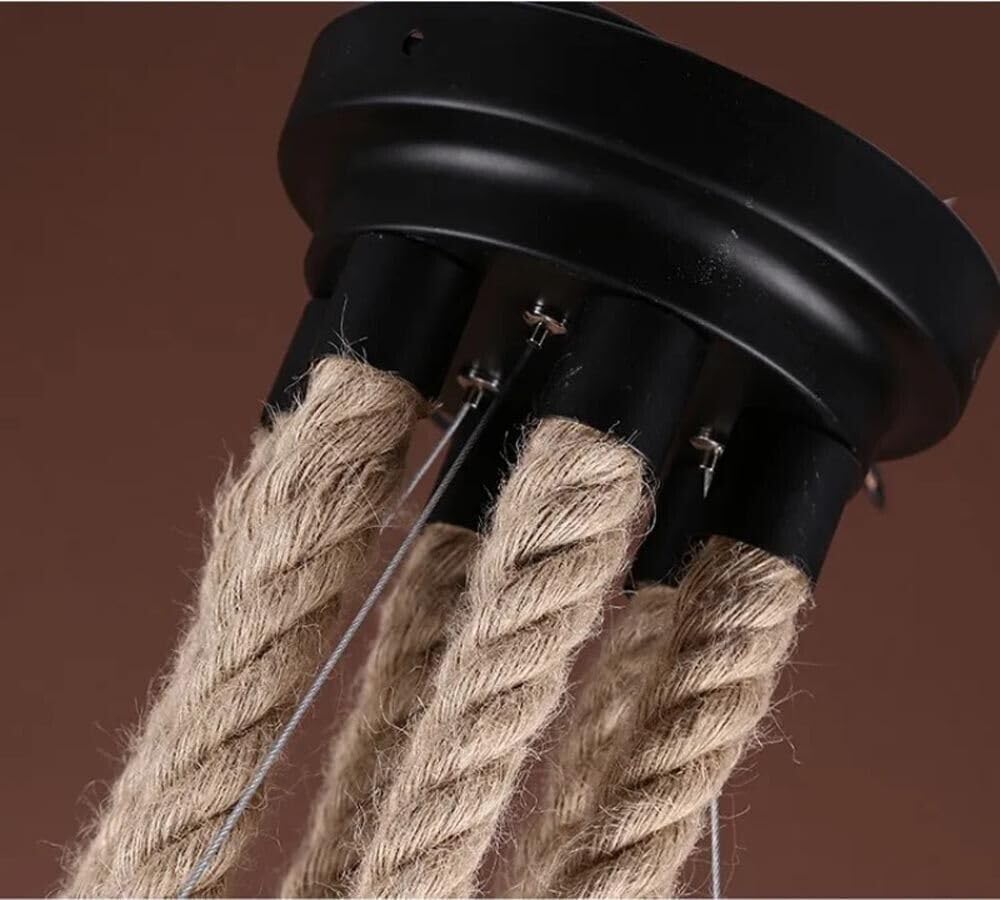Lampadario sospensione corde in canapa cerchio metallo vintage portalampada e27 A90-6