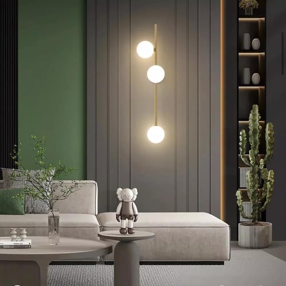 Applique da Parete a 3 Luci in Ottone con Attacco G9, Lampada Moderna da Muro Design Globo, 3 x 10W Max, Senza Lampadine, 70cm AQ57