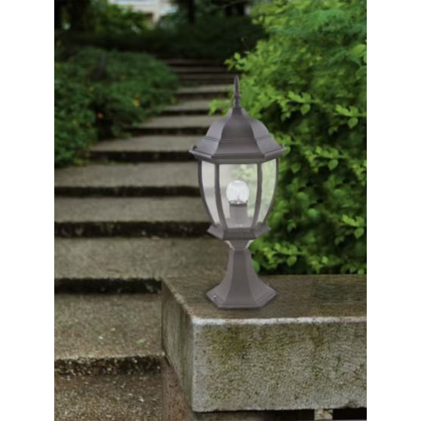 Lampada da Palo per Esterni E27 – Lanterna da Colonna Esagonale IP55 in Alluminio e Vetro – 8 Pollici – per Muro, Cancello, Pilastro, Giardino ES45