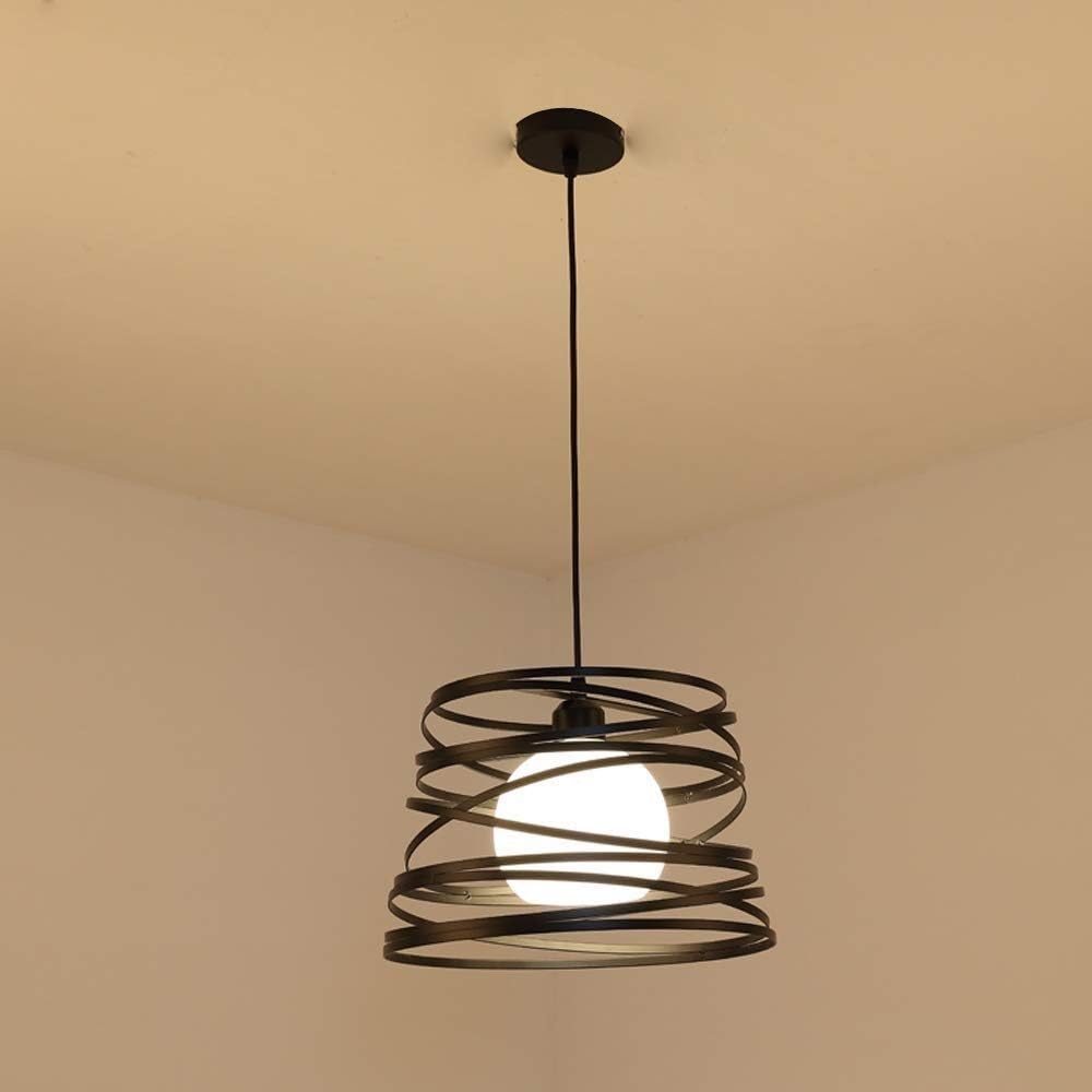 Lampadario a Sospensione E27 Moderno, Lampada a Soffitto Design Industriale in Metallo per Cucina Isola Tavolo da Pranzo, Stile Minimal con Paralume a Spirale, No Lampadina A08