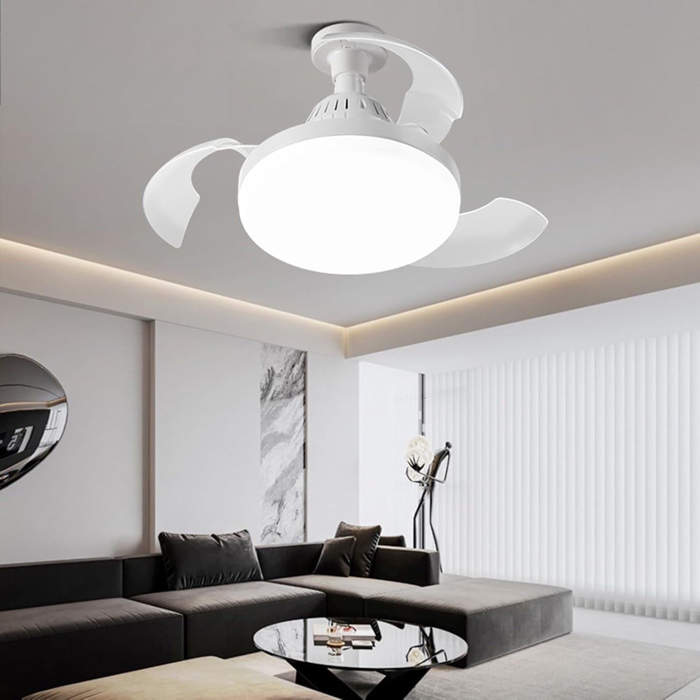 Ventilatore da Soffitto con Luce LED 22W E27 – Plafoniera con Ventola Silenziosa, 3 Colori di Luce 3000K/4000K/6500K, Telecomando, Memoria, per Camera da Letto e Soggiorno MNL012