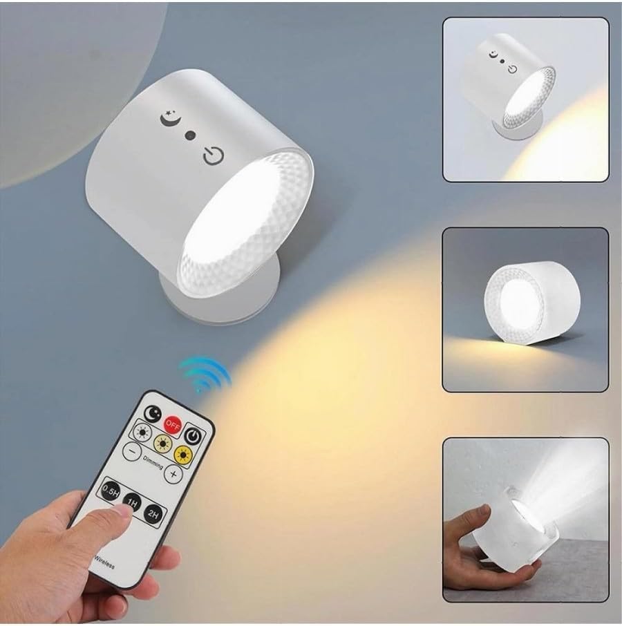 Applique LED da Muro 5W Ricaricabile USB, Lampada da Parete Moderna con 3 Colori (3000K-4500K-6500K), Rotonda in ABS, Bianco/Nero, per Camera da Letto Soggiorno Interni BD01