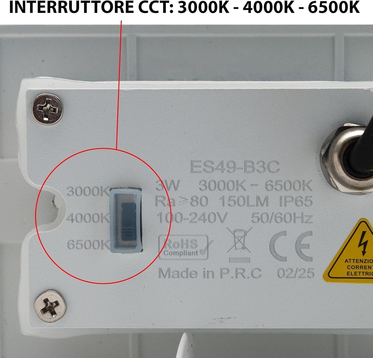 Segnapasso da Incasso LED 3W IP65 CCT-Switch – Lampada da Parete per Scale e Corridoi, Luce Selezionabile 3000K-6500K, Alluminio e Vetro, Impermeabile da Esterno e Interno ES49
