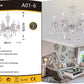 Lampadario in Cristallo 6 Luci E14 Stile Classico Elegante per Soggiorno e Sala da Pranzo Ø66cm – A01-6