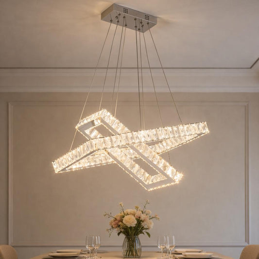 Lampadario LED Moderno a Sospensione 46W Design Geometrico con Telecomando, CCT 3000K 4000K 6500K, Lampada Elegante per Soggiorno Sala da Pranzo Cucina – B12-3C