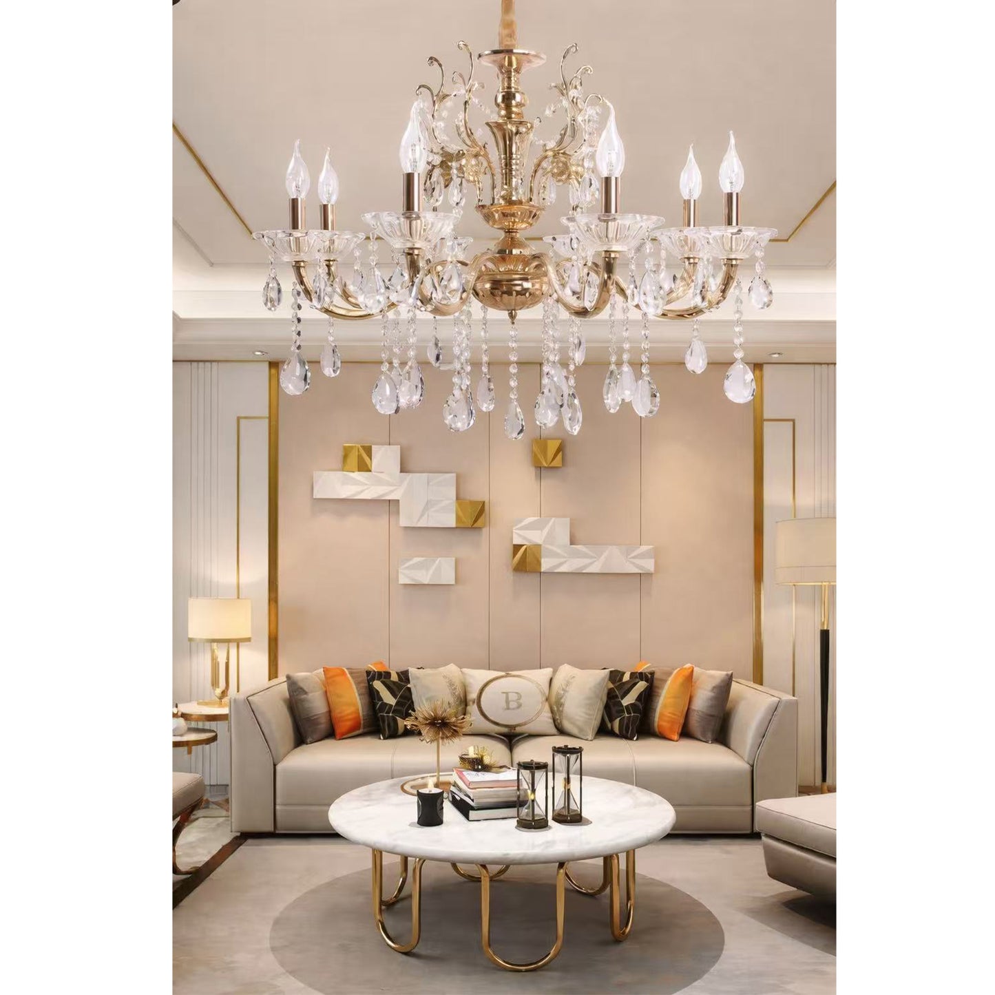 Lampadario in Cristallo Classico 8 Luci E14 per Soggiorno Sala da Pranzo 71cm A19