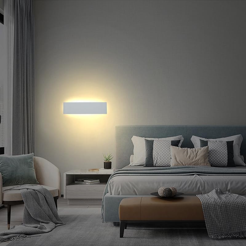 Applique da Muro LED 15W Bianca Rettangolare, Lampada da Parete Moderna in Alluminio Verniciato, 3000K-6500K Regolabile, per Camera da Letto, Soggiorno, Corridoio E57-B3C