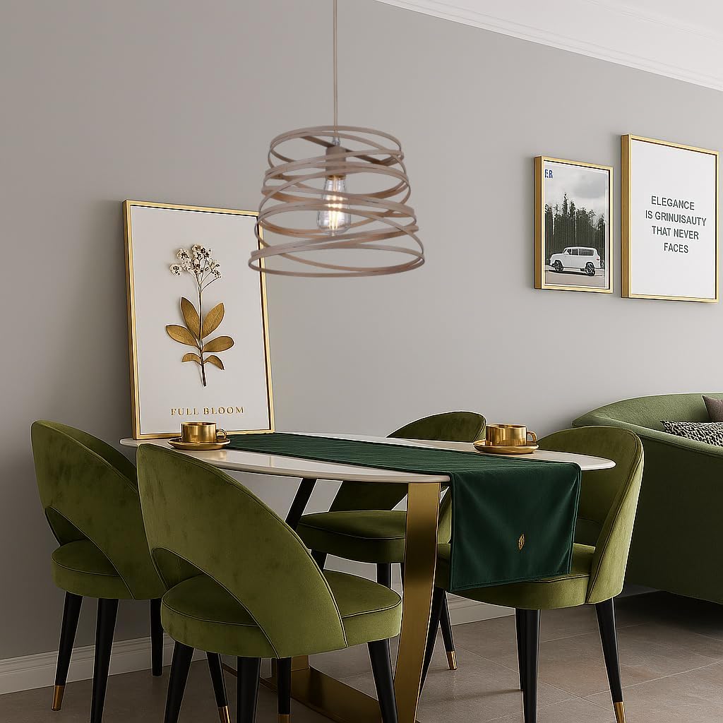 Lampadario a Sospensione E27 Moderno, Lampada a Soffitto Design Industriale in Metallo per Cucina Isola Tavolo da Pranzo, Stile Minimal con Paralume a Spirale, No Lampadina A08