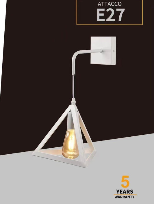 Applique da Muro E27 Ferro Battuto Design Geometrico Triangolare, 1xE27, Nero/Bianco, Vintage Industriale per Interni AQ54