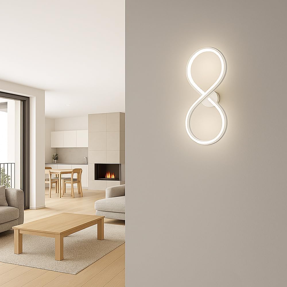 Applique LED da Parete 10W Bianco Opaco – Lampada da Muro Moderna con 3 Colori Selezionabili (3000K-4000K-6500K), Forma a 8, 800 LM, Alluminio AQ33-B3C
