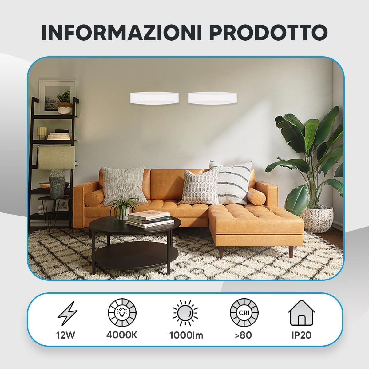 TEKHOME Applique da Muro LED 12W Bianca Sabbia, Lampada da Parete Rettangolare Moderna, 3000K-6500K Regolabile, Design Decorativo per Soggiorno Camera da Letto Corridoio E59-B3C