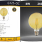 Lampadine LED E27 G125 8W, Confezione da 5 Pezzi, 800LM, Luce 2600K/3000K, Globo XL Ø125mm in Vetro Trasparente o Ambrato, Illuminazione a 360°, Basso Consumo Energetico, Modello G125