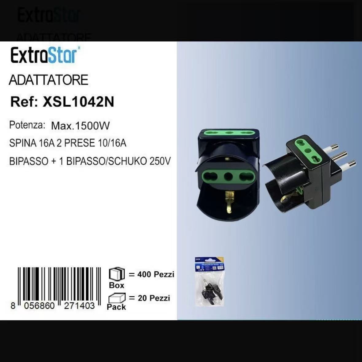 5 Pezzi – Adattatore Multiplo 16A con Spina Italiana, 3 Prese Bipasso 10/16A + 1 Presa Schuko, Max 1500W – XSL1042N