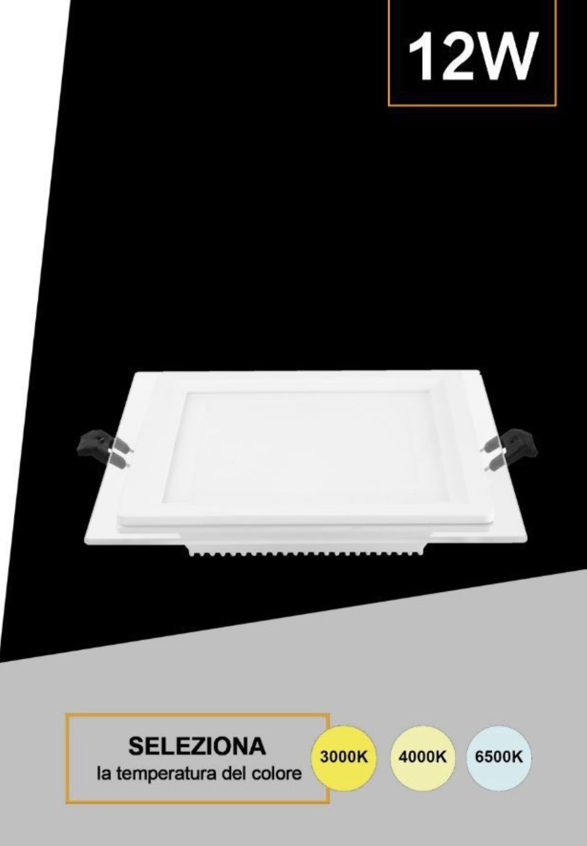 Pannello LED da Incasso Quadrato 12W 1100LM, 3 Temperature Colore Selezionabili 3000K 4000K 6500K, Foro 94x94 mm, 120x120 mm, CRI≥80, Fascio 120°, IP20, Non Dimmerabile, 1 Pezzo, P-125E-Q3C