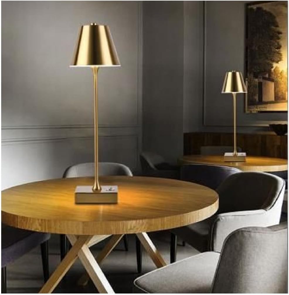 Lampada da Tavolo Ricaricabile LED  – Senza Fili, 3 Temperature di Colore, Dimmerabile Touch, USB, Moderna per Ristorante, Camera, Comodino D27-3C