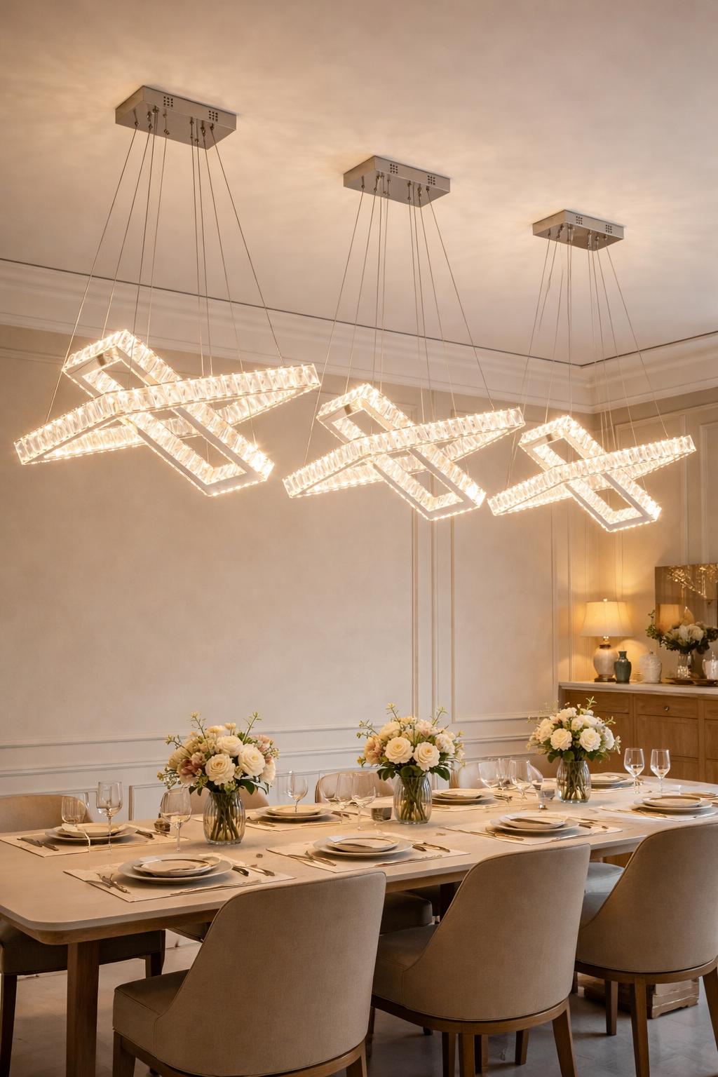 Lampadario LED Moderno a Sospensione 46W Design Geometrico con Telecomando, CCT 3000K 4000K 6500K, Lampada Elegante per Soggiorno Sala da Pranzo Cucina – B12-3C