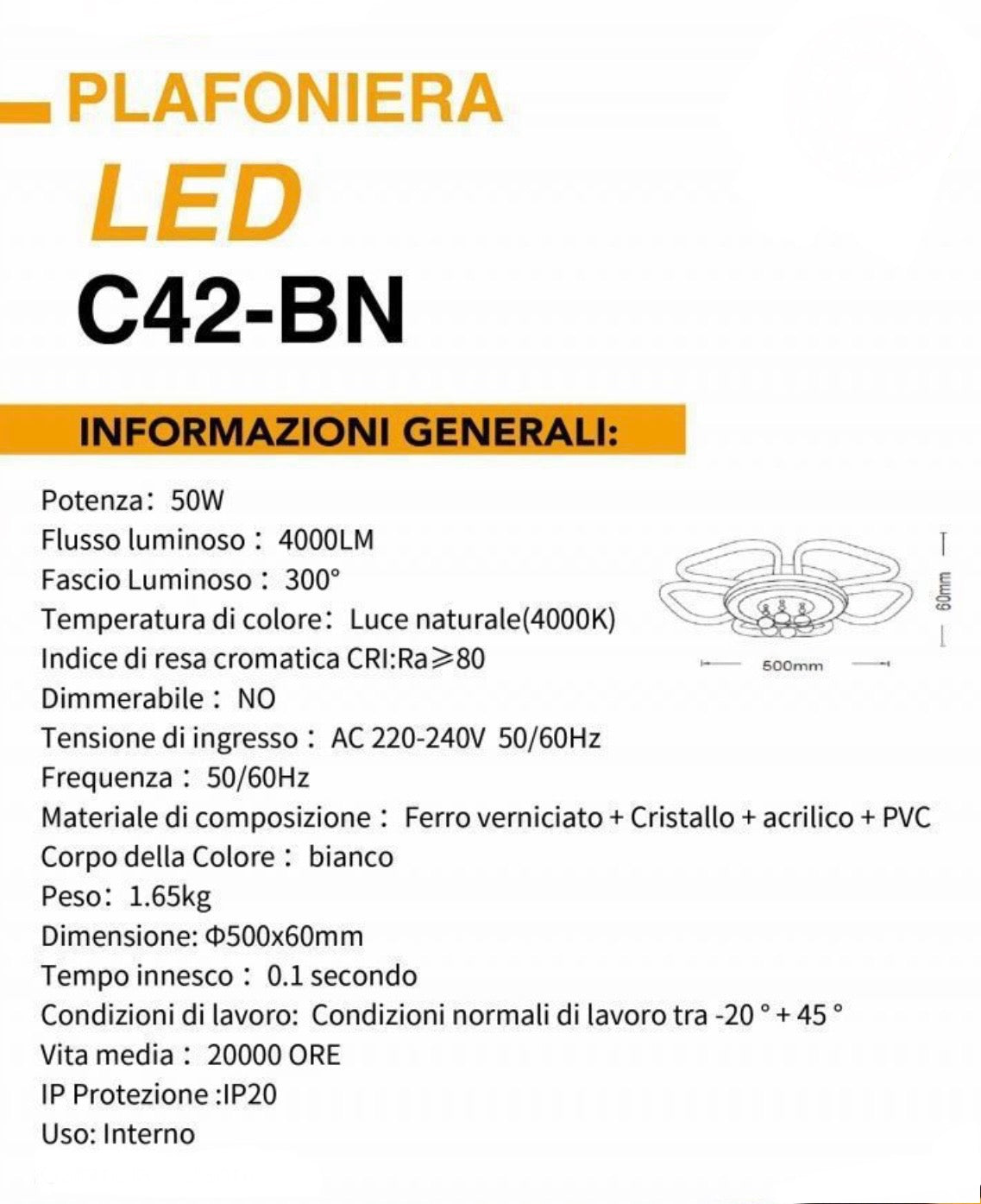 EKHOME Plafoniera led 50 watt a forma di fiore con pendenti in acrilico lampadario da soffitto lampada moderna bianca a luce fredda 6500k calda 3000k naturale 4000k C42