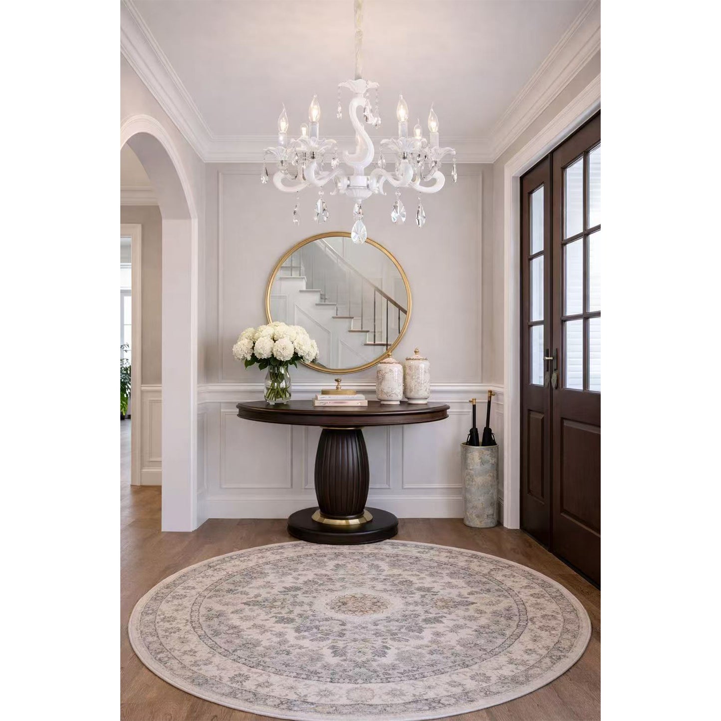 Lampadario a Sospensione Classico in Vetro e Metallo, 5 Luci E14, Stile Elegante per Soggiorno e Camera da Letto, Colori Bianco o Nero – A15-5