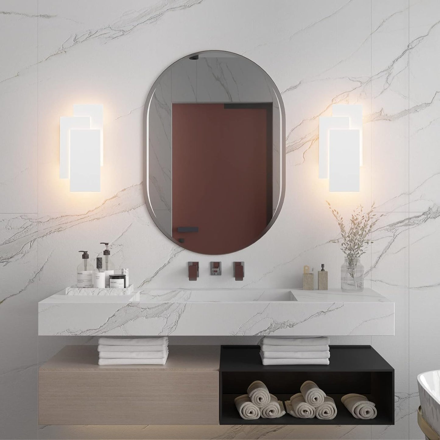 TEKHOME Applique da Muro LED 12W Rettangolare Bianca, Lampada da Parete Moderna in Ferro e Acrilico, 3000K-6500K Regolabile, Design Decorativo per Camera da Letto Soggiorno Corridoio E41-B3C