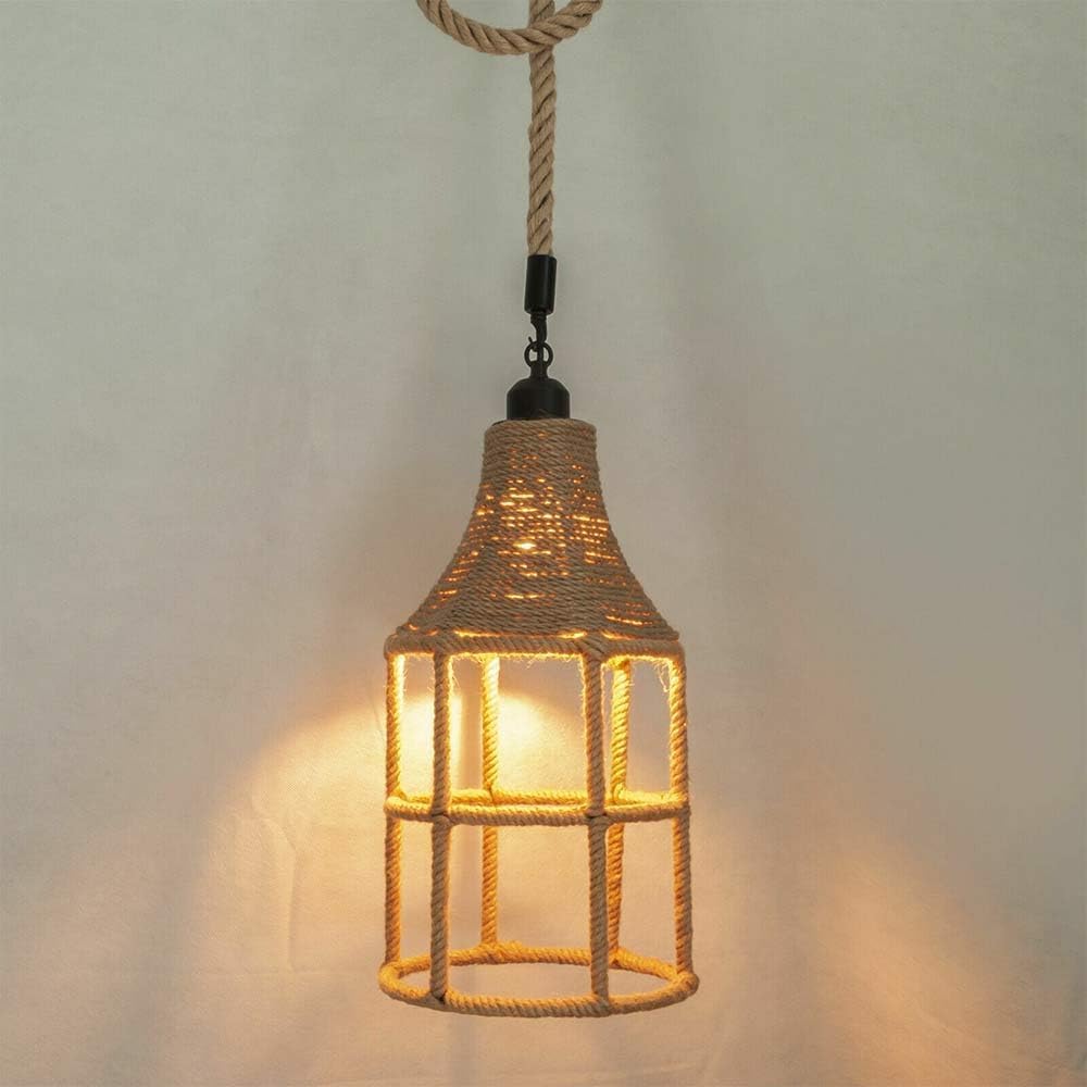 Lampadario a sospensione con paralume a campana in corda di canapa stile vintage retrò lampada E27 arredo casa A41-1
